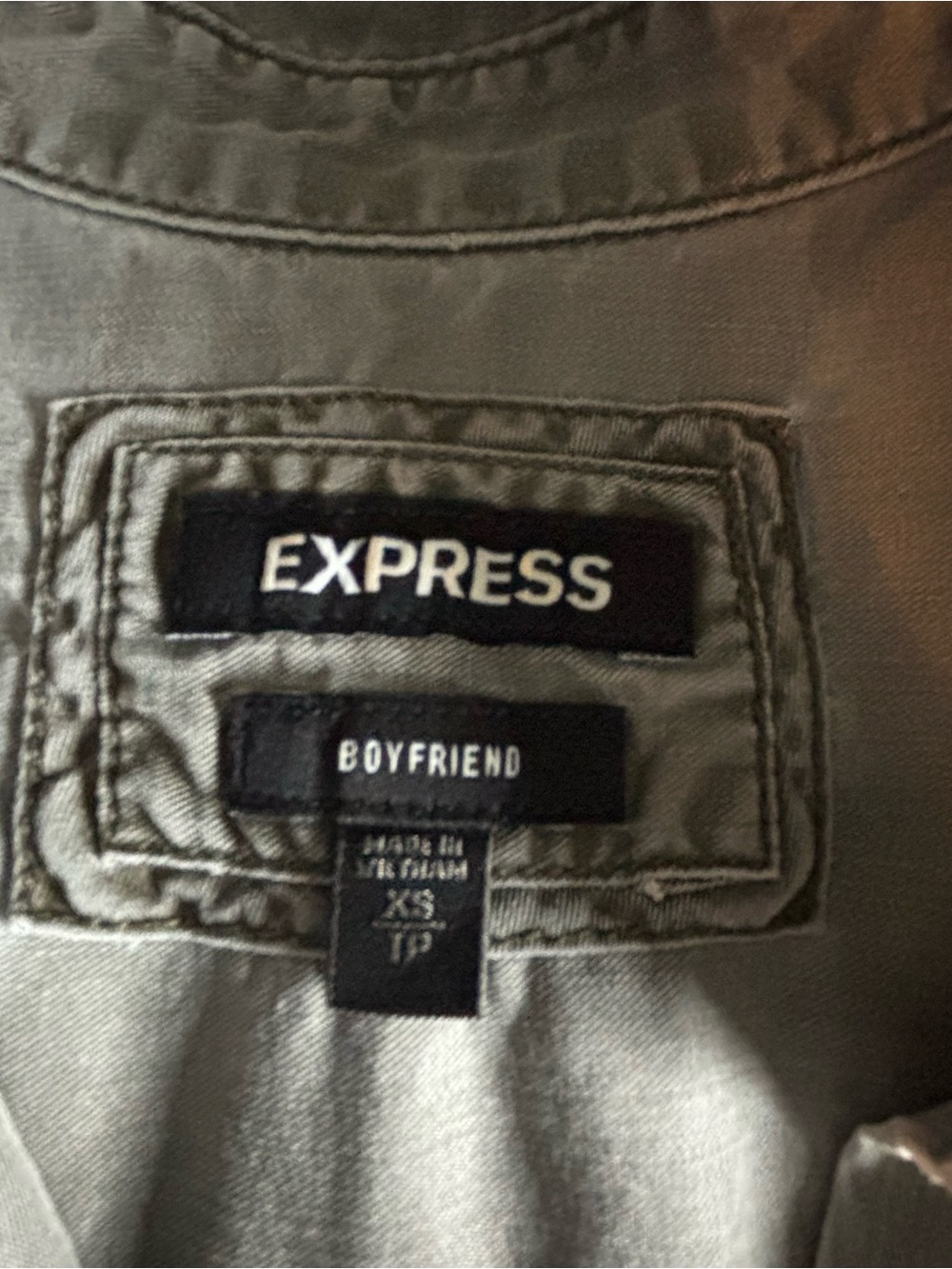Express Boyfriend Gray Lyocell Utility Shirt XS Petite - Picture 3 of 10